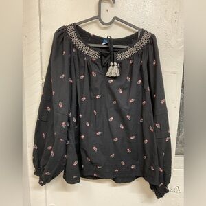 Old Navy  size M Puff-Sleeve Floral Smocked Poet Swing Blouse Top